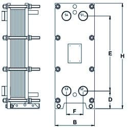 Габаритный чертёж теплообменника Tranter GC-008 PI